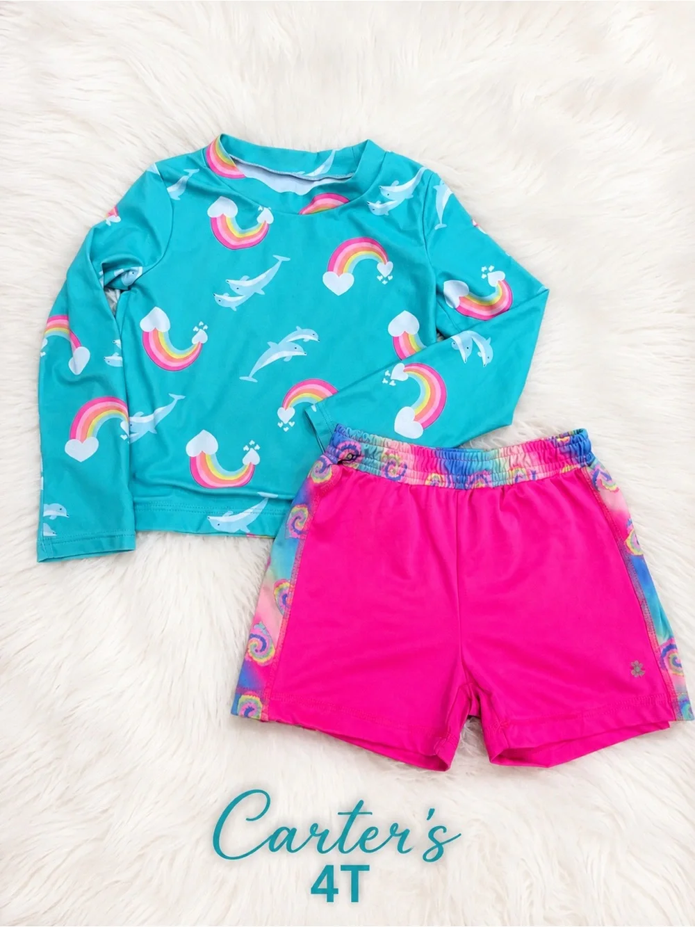 Girls Swim Set – Carters Top + Delia’s Sport Shorts – Size 4T – Good Condition
